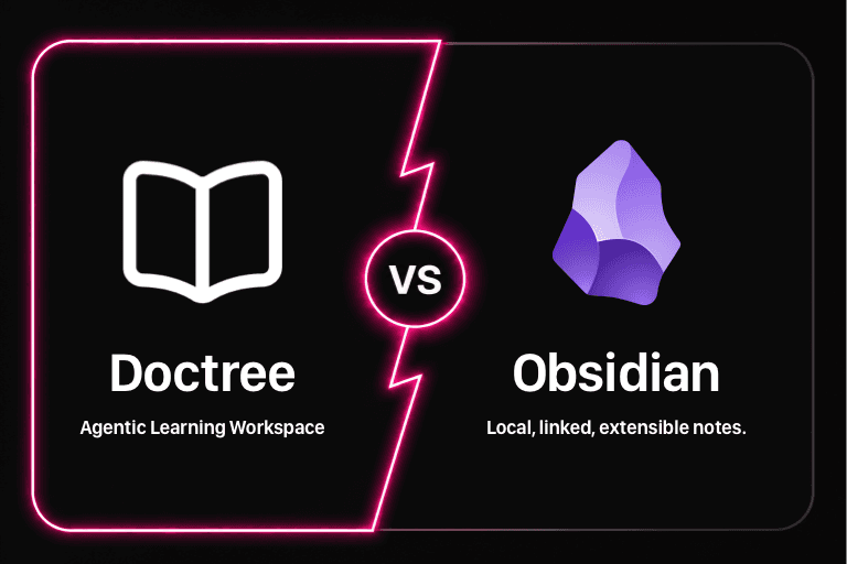 DocTree agentic learning workspace compared with Obsidian local linked notes