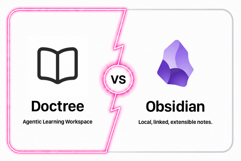 DocTree agentic learning workspace compared with Obsidian local linked notes