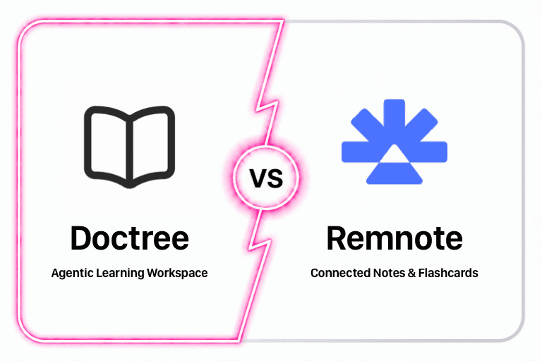 DocTree visual learning workspace compared with RemNote notes and spaced repetition